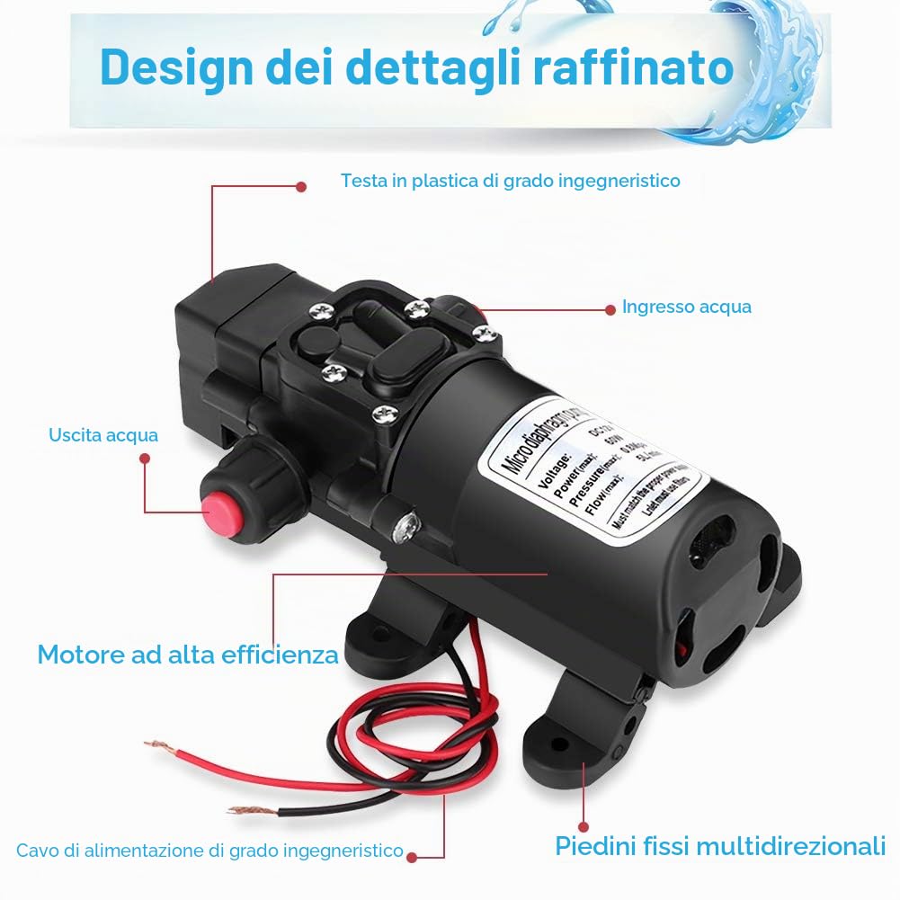 Pompa Acqua, 12 V DC 5L/min 60W Water System Pump Pompa di dell'acqua con Interruttore Automatico per Caravan, Barche e Giardini