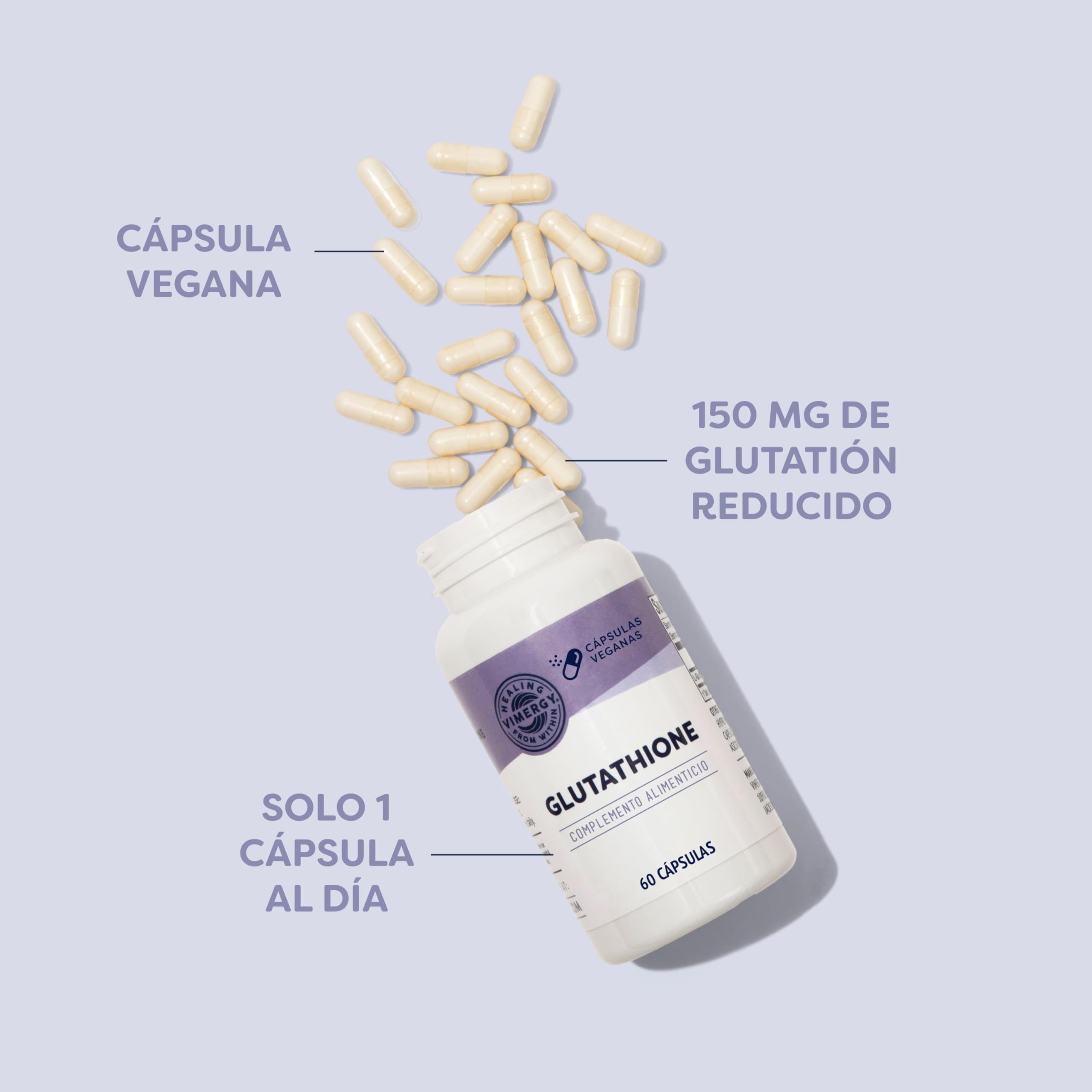 Vimergy Glutathione – 150 mg, 60 Dosis – L Glutatión Puro Antioxidante Celular – Suplemento de Glutatión en Polvo en Cápsulas Veganas sin Gelificantes - Sin Gluten - Sin OMG – Kosher
