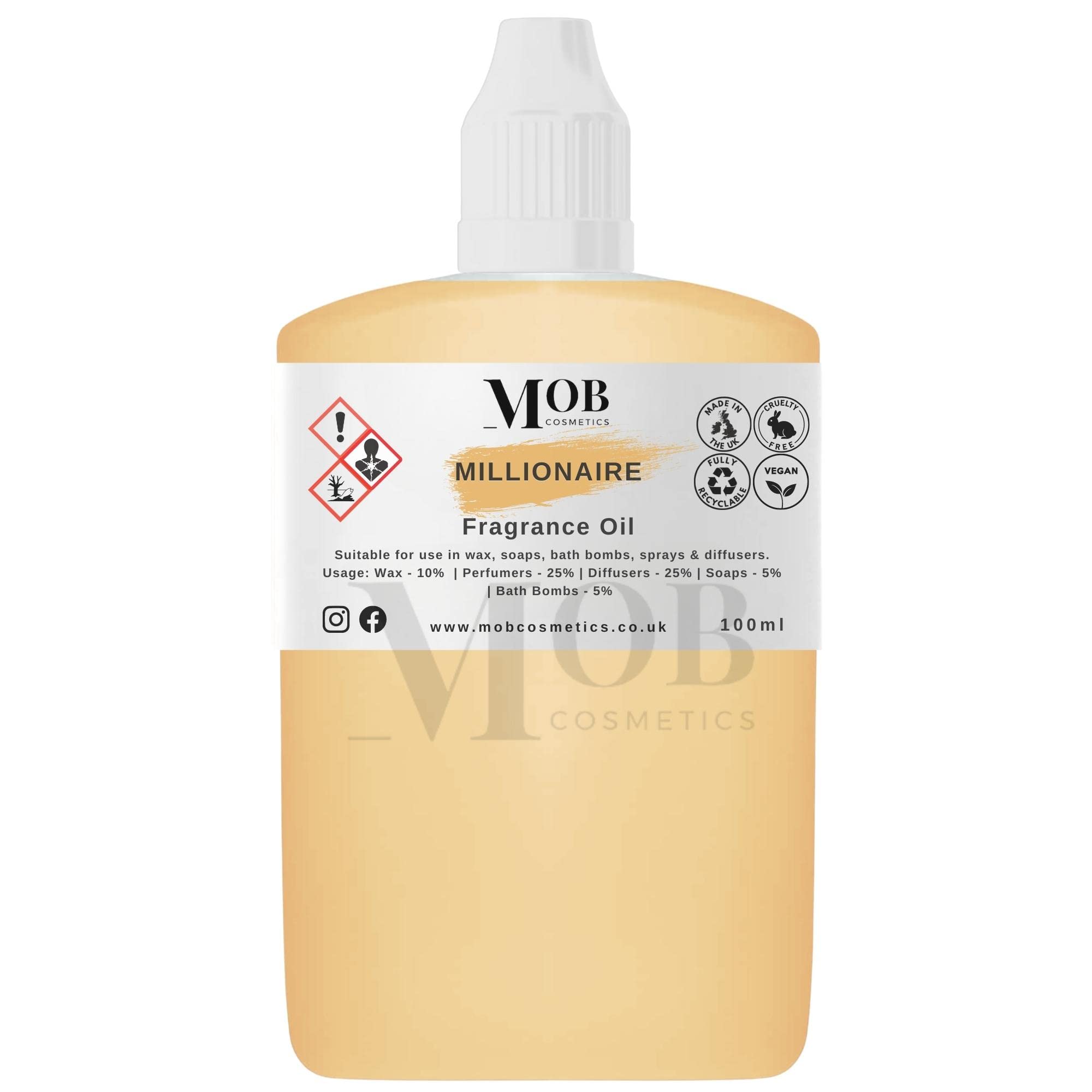 Millionaire Luxury and Designer Fragrance Oil | Highly Concentrated | Perfect for Candles, Soaps, Bath Bombs, Diffusers, Wax Melts | UK Made | Vegan (Millionaire, 100ml (Pack of 1))