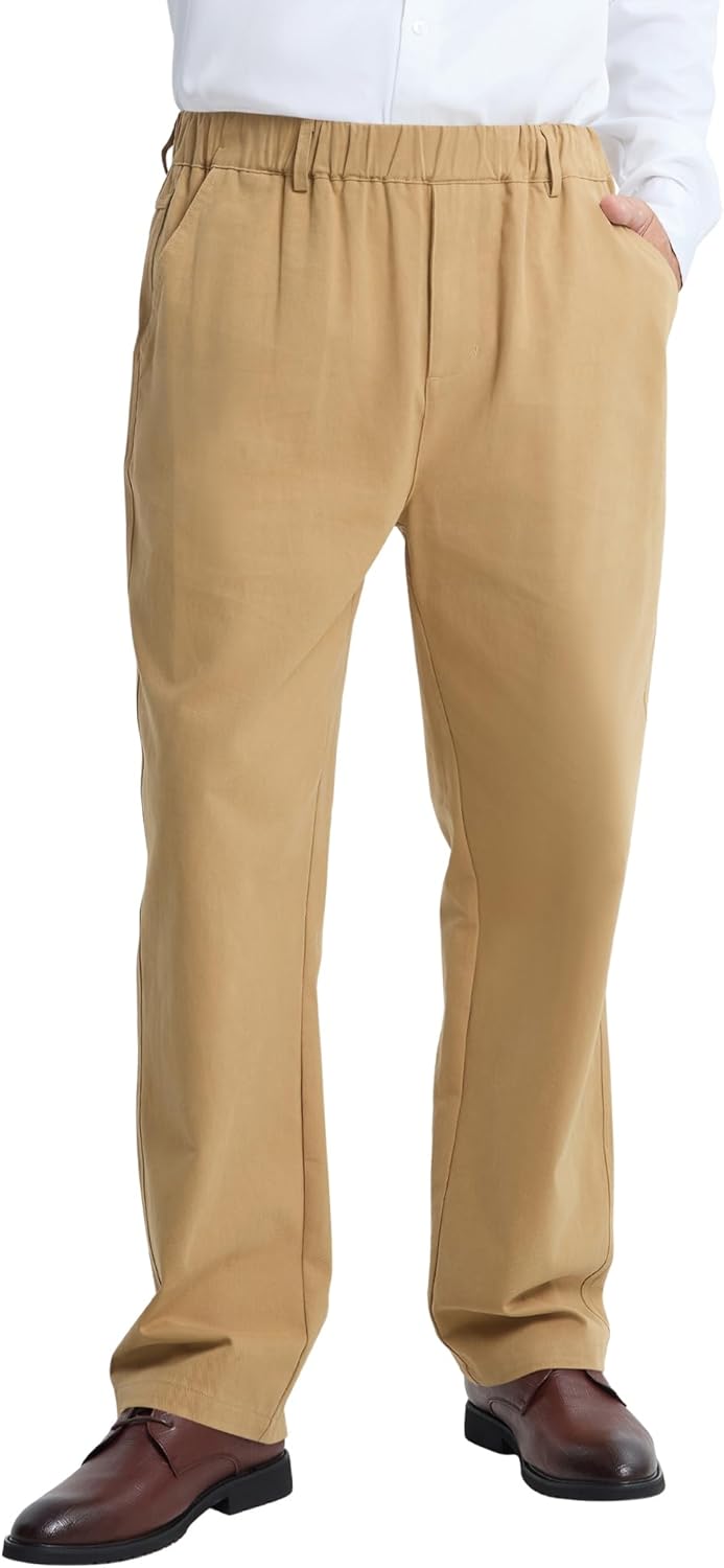 LETAOTAO Mens Elastic Waist Pants for Seniors - Heavyweight Relaxed Fit with Pull-on Full Elastic Waistband