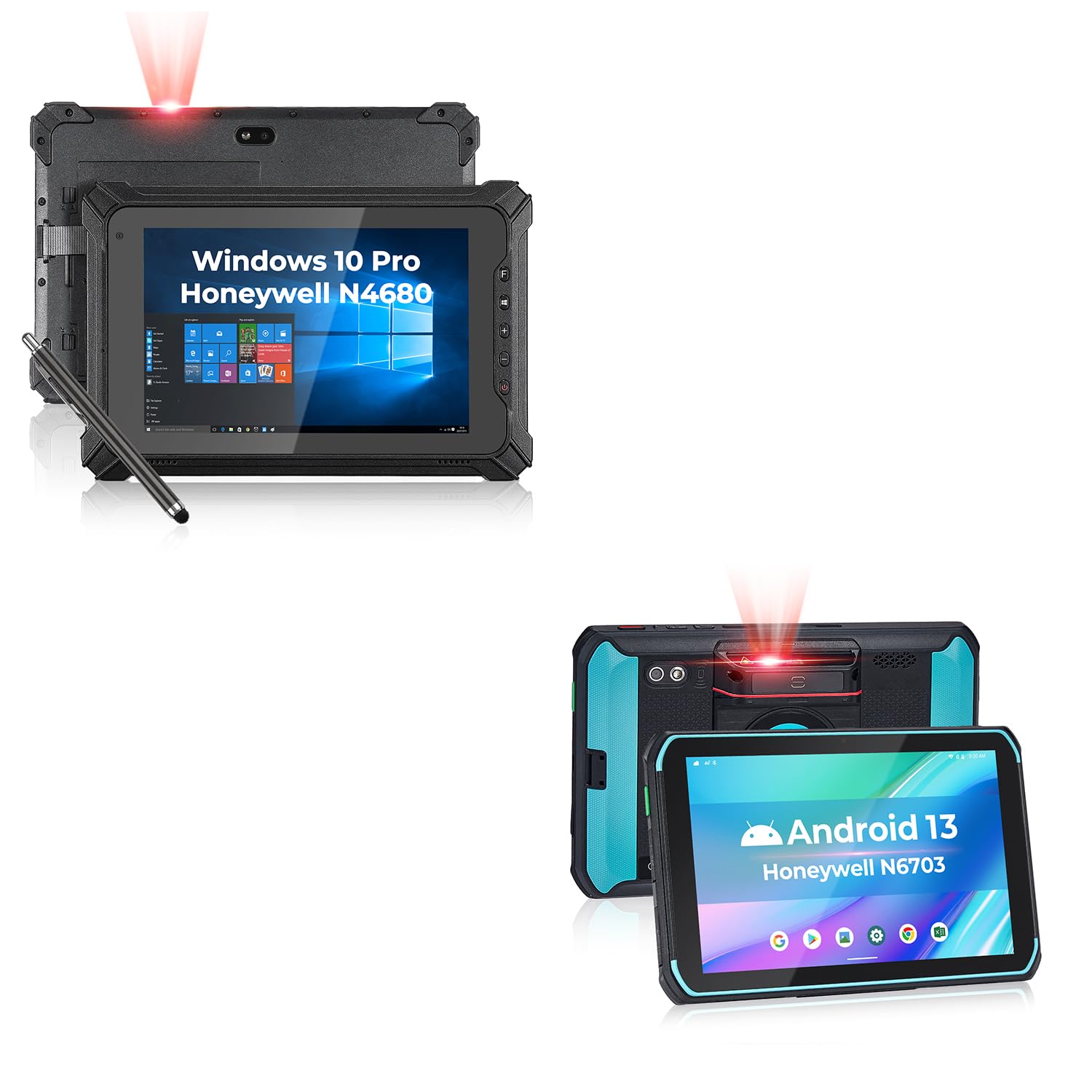 MUNBYN Rugged Windows Tablet with Barcode Scanner IRT06, 8 inch Windows 10 Pro, Equip with Honeywell N4680 Scanner, and Rugged Tablet Scanner, Android 13 Industrial Tablet