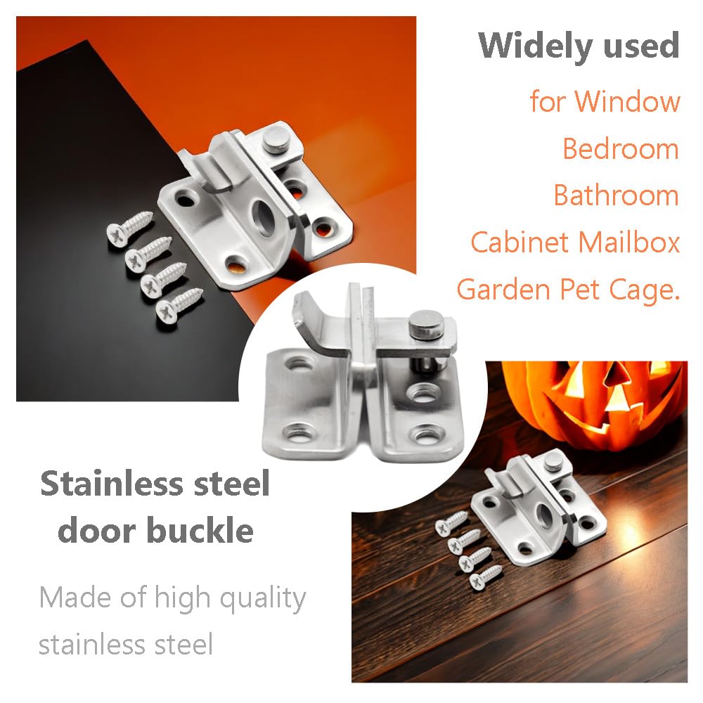 Hocansen 2 Pcs Hasp Latch Lock Small Gate Latch,Stainless Steel Slide Door Lock Bolt Buckle with Screws Protection Padlock Hasp for Cabinet Furniture Windows (MS-YK) - Image 4
