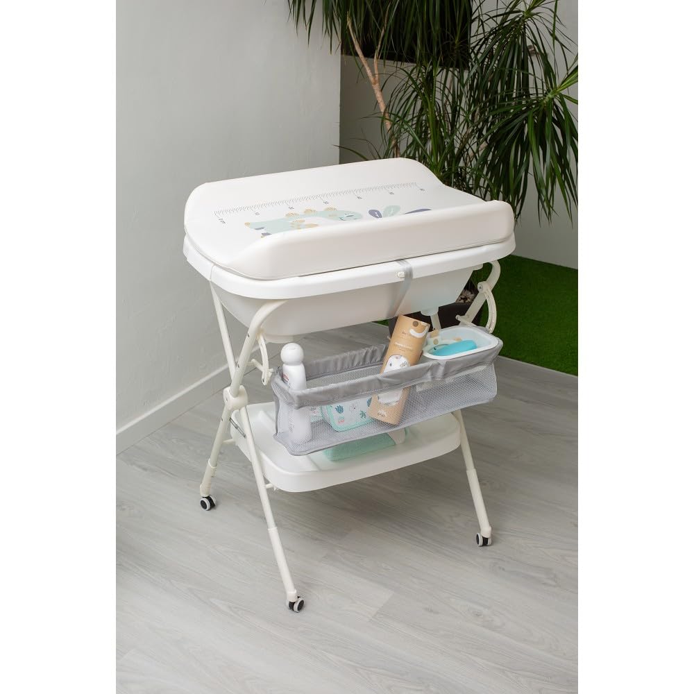 Interbaby Bañera Bebé Cambiador Plegable Patas, Ruedas, Hamaca (Estrellas) | Bañera con cambiador 2 en 1, hamaca anatómica extraíble, patas antideslizantes, altura ergonómica, portátil