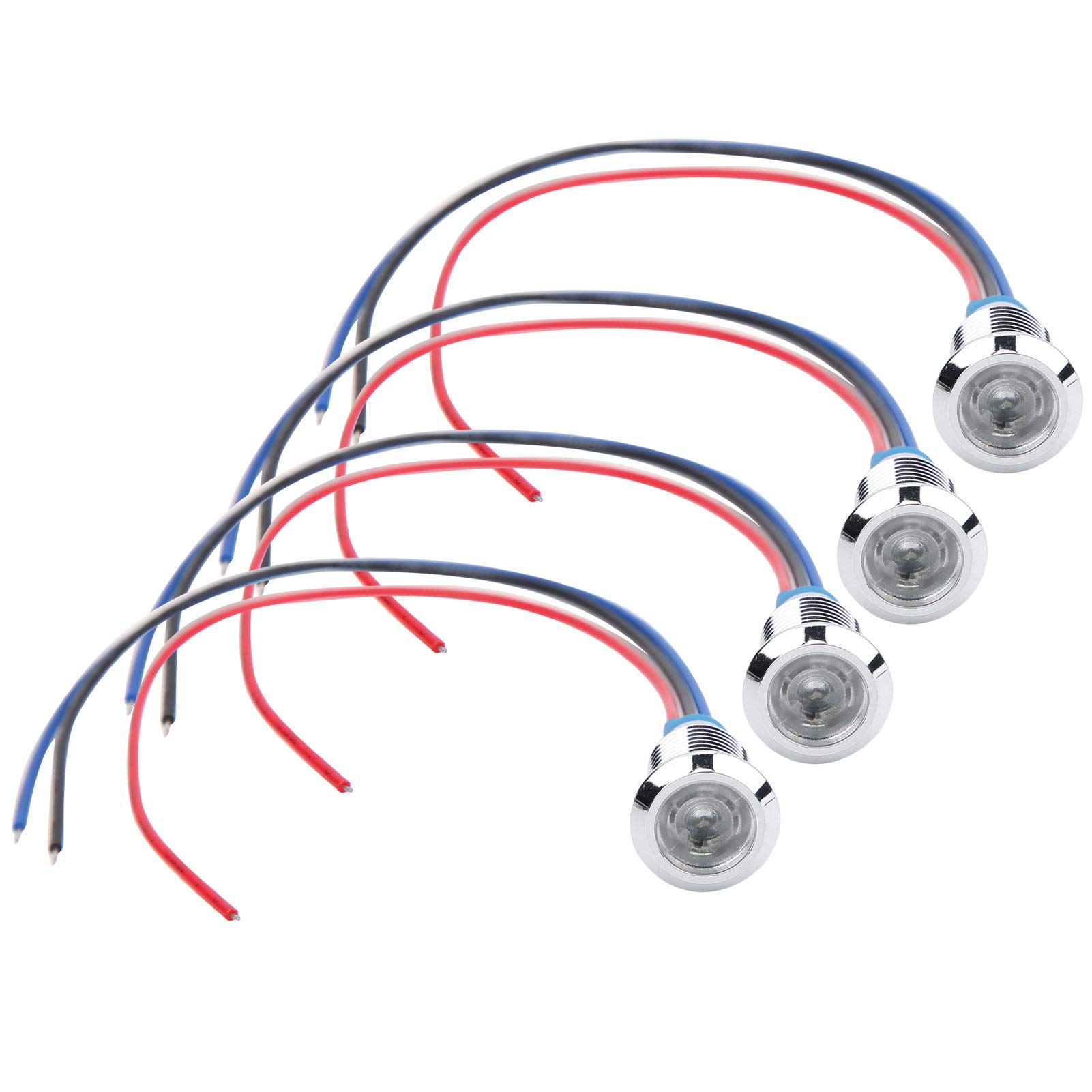 Waterproof PreWired Round 2?Color 10mm LEDs Stainless Steel Round Led for Computer Modification for Access Control Switches (Red Blue)