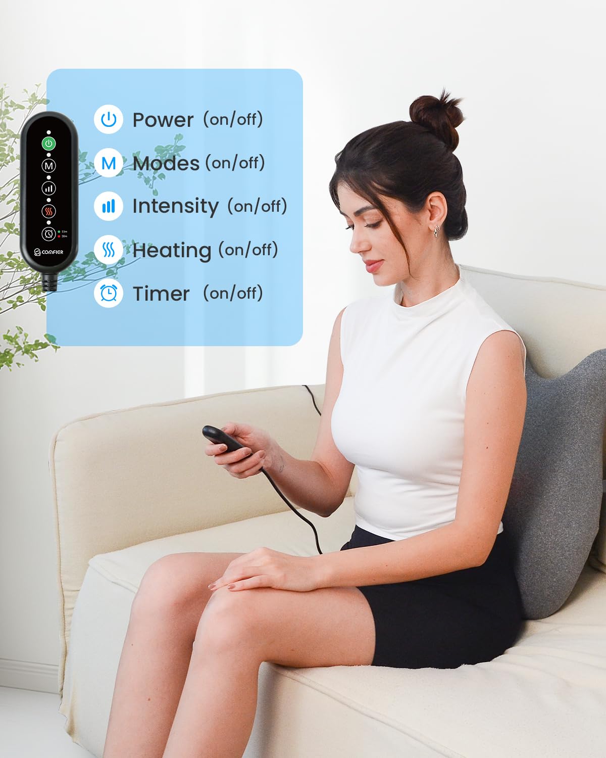 COMFIER Masajeador de espalda con calor, cojín de espuma viscoelástica con masaje Shiatsu, soporte lumbar ergonómico con calor de grafeno, masajeador de cuello, regalos para mujeres y hombres
