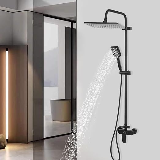 Shower Set, Black, Shower System with Shower Fitting, Rain Shower