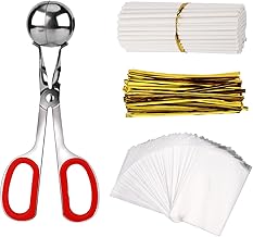 LUTER Lollipop Cake Pop Kit Scooper Candy Bag Set, Treat Bag Set Including Metal Meatball Clips with 100 Wrappers 100 Paper Candy Bars 100 Metal Zip Ties for Candy Chocolate Biscuit and Cake Making