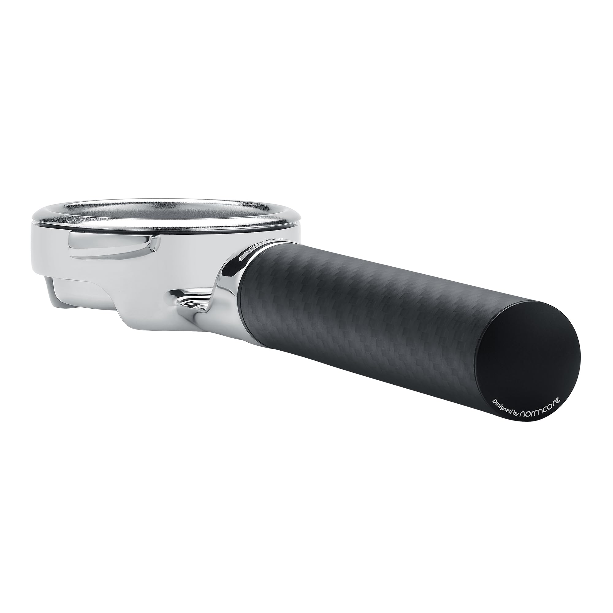 Normcore Portafiltro plano sin fondo de 58 mm con mango de fibra de carbono, se adapta a máquinas Gaggia Espresso de 58 mm, portafiltro de lado abierto con cesta de 18 g, no compatible con Gaggia La
