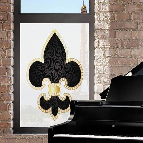 Miniatura 3 de Wendaoblt Fleur De Lis - Película esmerilada para ventana estática, diseño de signia familiar, imagen reflectante para privacidad del hogar, bloqueo