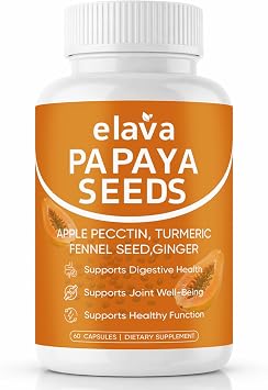 Elava Papaya Seeds Capsules, Organic Papaya Seed Extract for Gut & Digestive Health, Digestion & Colon Cleanse Broom, Non-GMO, Vegan, Gluten-Free - 60 Capsules