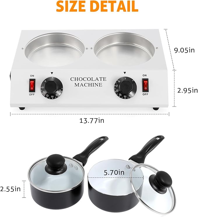 WICHEMI Fuente de Chocolate Eléctrica Doble Olla para Fundir miniatura 3
