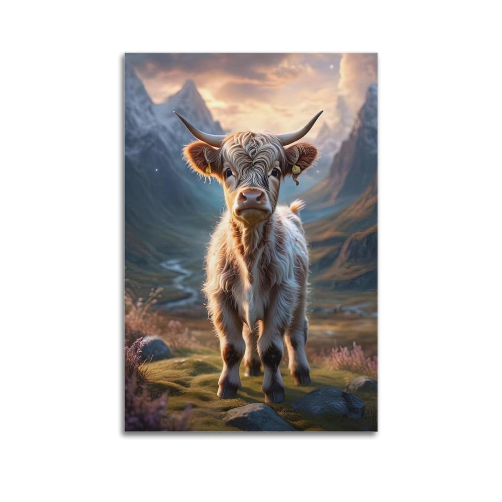 ZSZWHJ Animal Poster Calf in The Grassland Poster Decorative Painting Canvas Wall Posters And Art Picture Print Modern Family Bedroom Decor Posters 12x18inch(30x45cm)