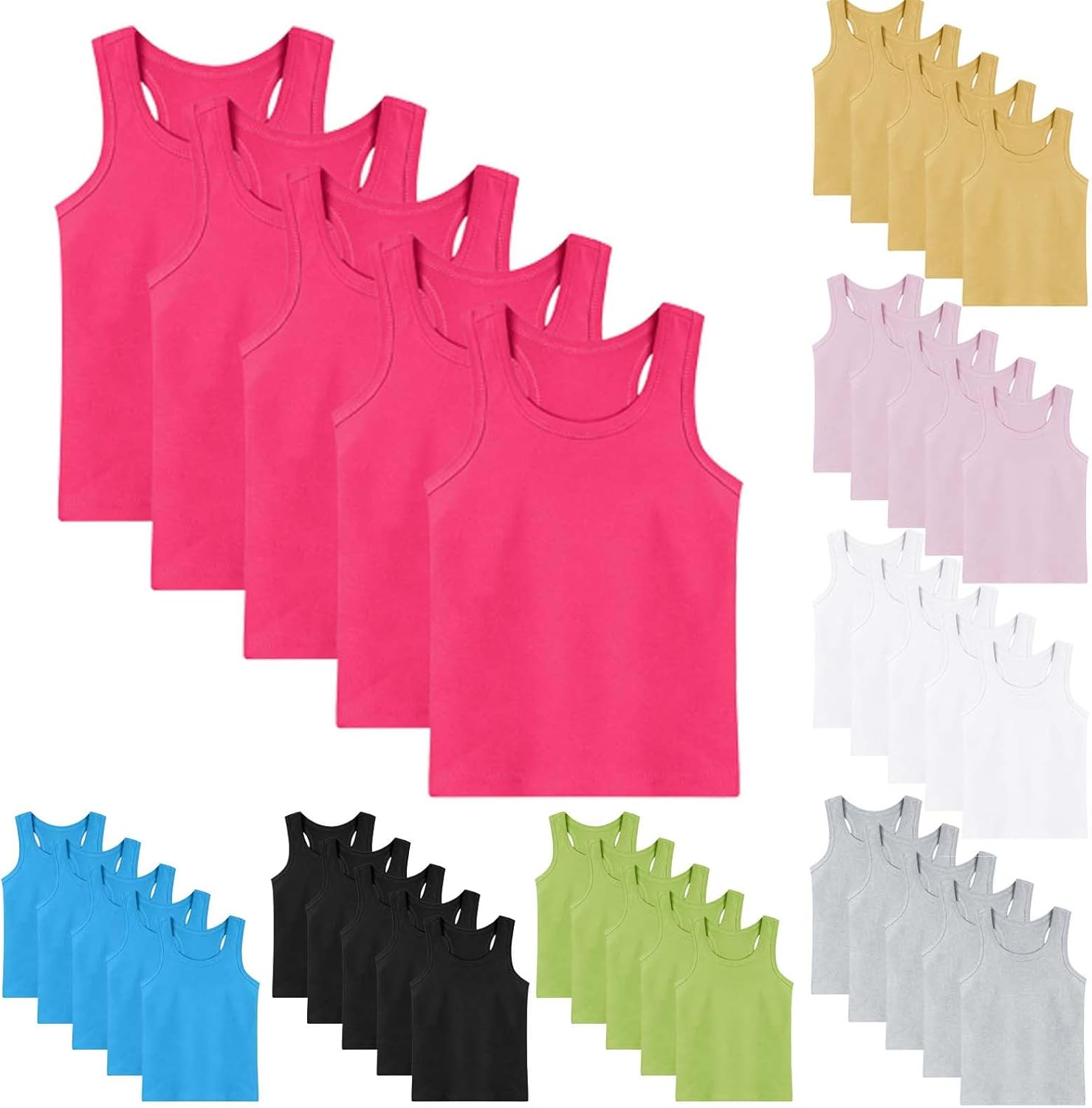 5-Pack Girls Basic Solid Racerback Tank Tops Athletic Casual Sleeveless Versatile Dance Shirts for 1-13 Years