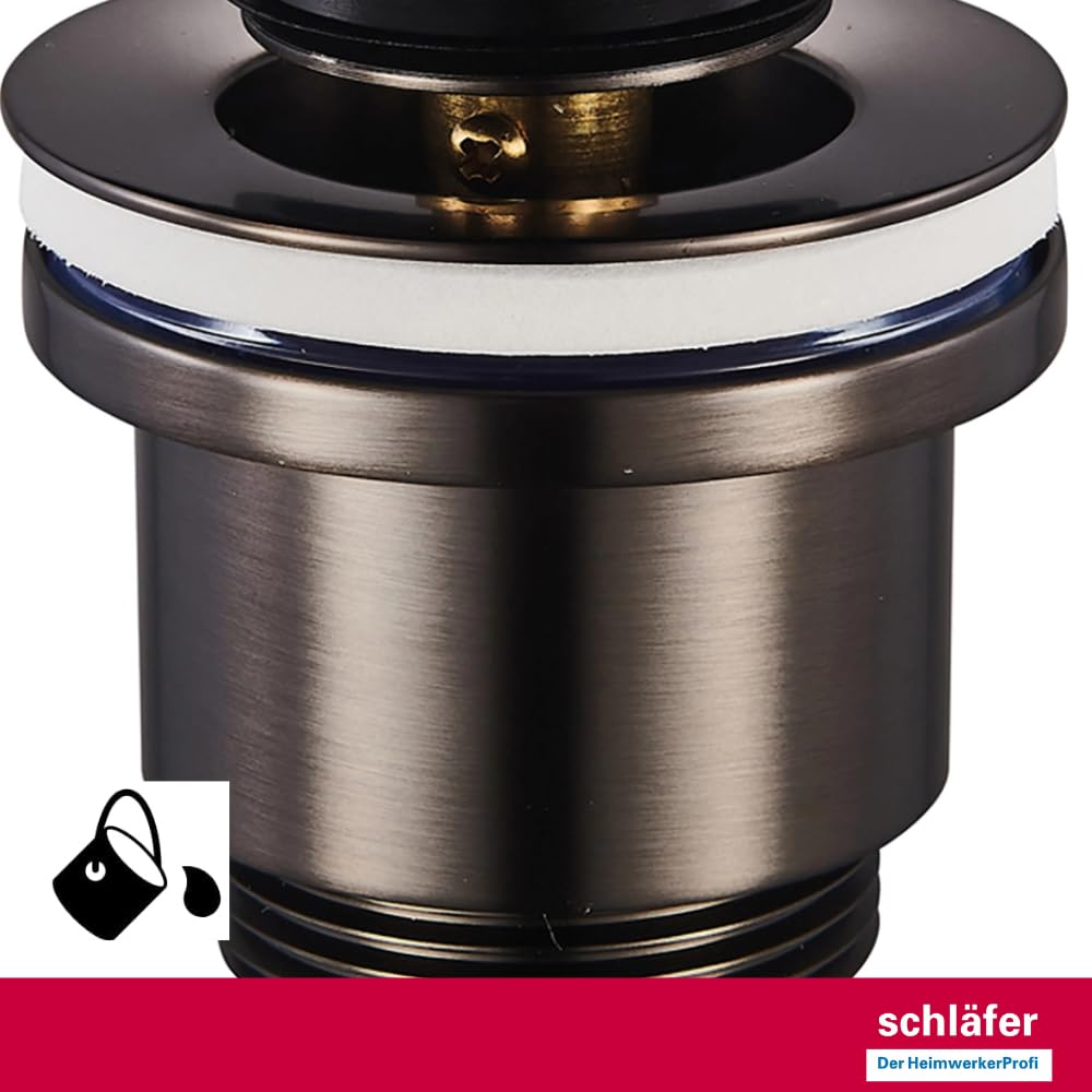 Schläfer Piletta Click-Clack Universale 1 1/4 in Ottone, Grigio Scuro Antracite Gun Metal Lucido, Scarico diametro 40.9 mm 4051103 con Tappo Tondo per Lavabo e Bidet,