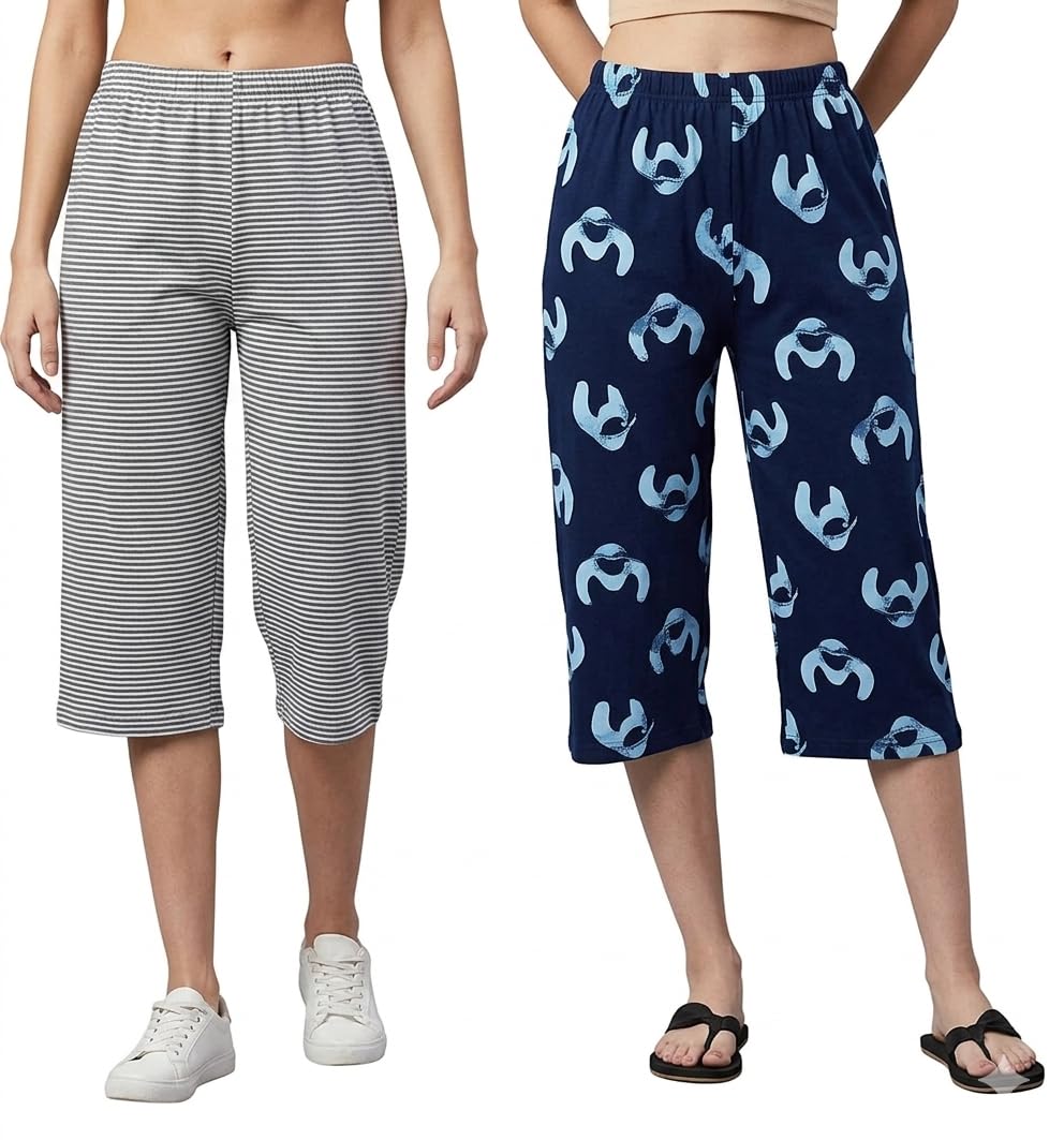 saverigroup Regular Fit Casual Printed Capri Pants for Women, Pack of 2(Prints and Colours may Vary)-picture-45