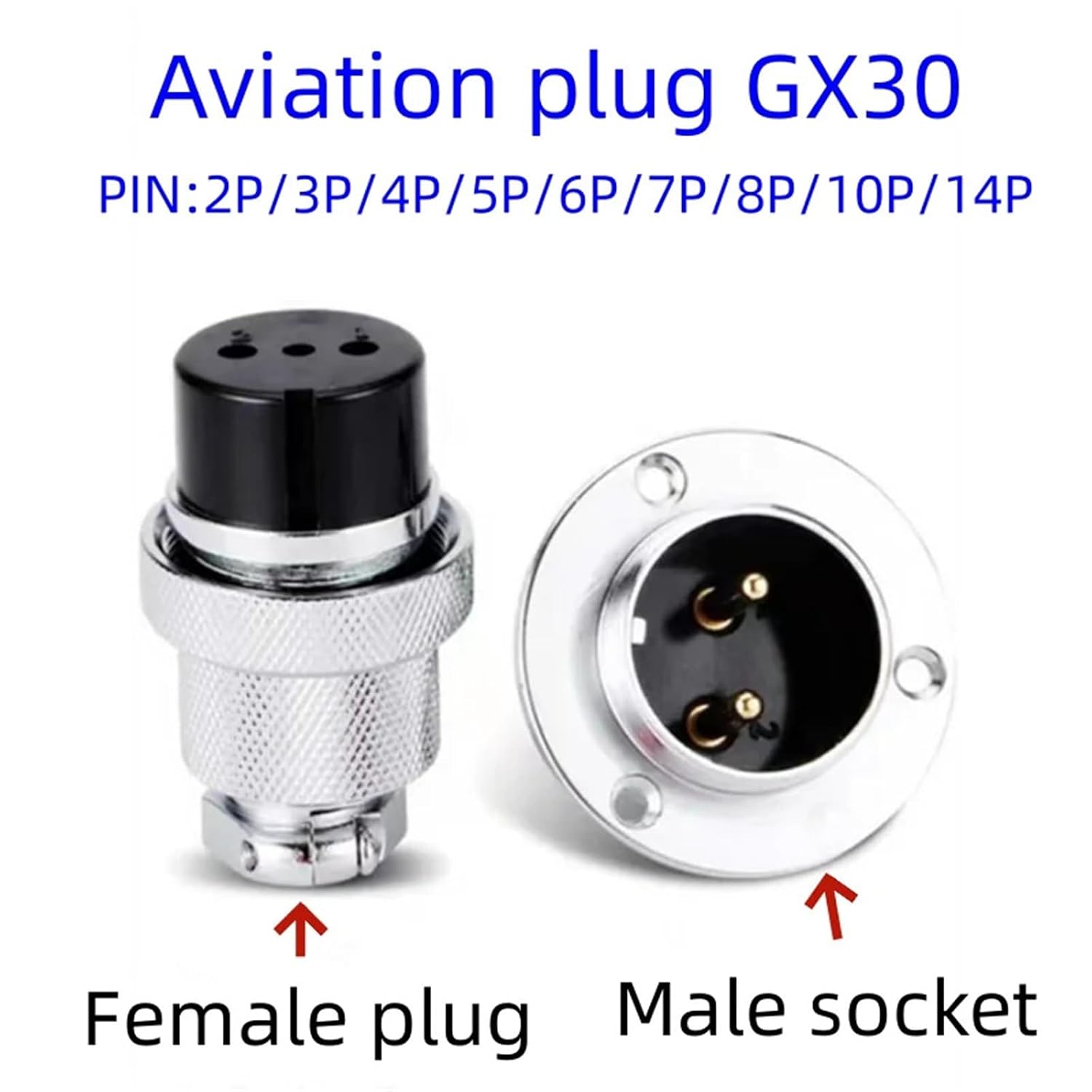 Aviation GX30 Connector Male Socket Panel Installation 2P/3P/4P/5P/6P/7P/8P/10P/12P/14P 1Pcs(3P)