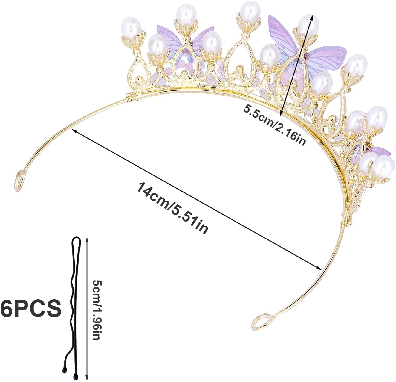 Crown Exquisite Princess with Pearls Butterfly Headband for Halloween Christmas Birthday Cosplay Costumes - Image 2