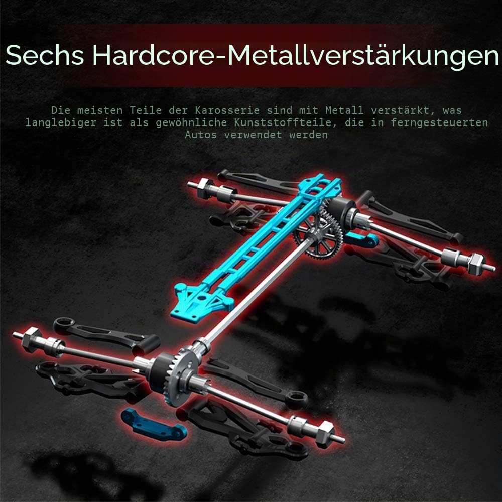 70 km/h Brushless Ferngesteuertes Auto Erwachsene, 1:16 4WD RC Truck mit Licht, Hoher Geschwindigkeit, Off-Road Wasserdicht Truck, 3×Wiederaufladbarer Akku(Blau)