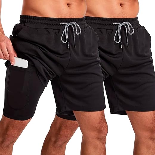 Kit 2 Short Masculino Academia 2 em 1 Bermuda Dry Fit Corrida Treino com Bolso Celular INSIDE SPORTS