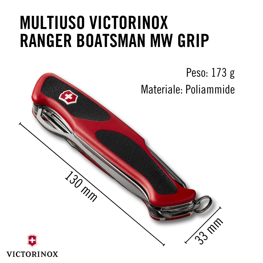 Victorinox, coltellino svizzero Ranger Grip 78, 12 funzioni, lama bloccabile a una mano, colore rosso/nero