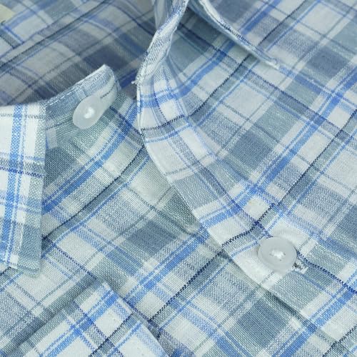 Image of GHPC Cotton Linen Plaid Checks Full Sleeves Regular Fit Formal Shirt for Men