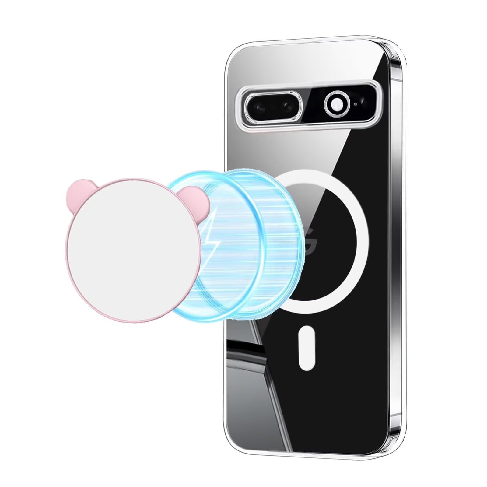 Miagon for Google Pixel 7A Magnetic Case,Vlog Selfie Mirror Cover [Compatible with Magsafe] Cute Pink Makeup Mirror Clear Hard Slim Bumper for Girls Women Cute