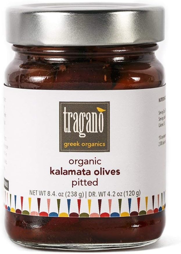 Tragano Greek Organics Pitted Kalamata Olives - USDA Certified Organic (8 Ounces) - Gluten-Free Mediterranean Delight from Greece