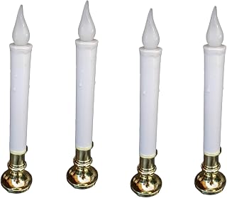 Set of 4 Battery Operated Christmas Window Led Candle with Timer White with Gold Base 9 inches Tall