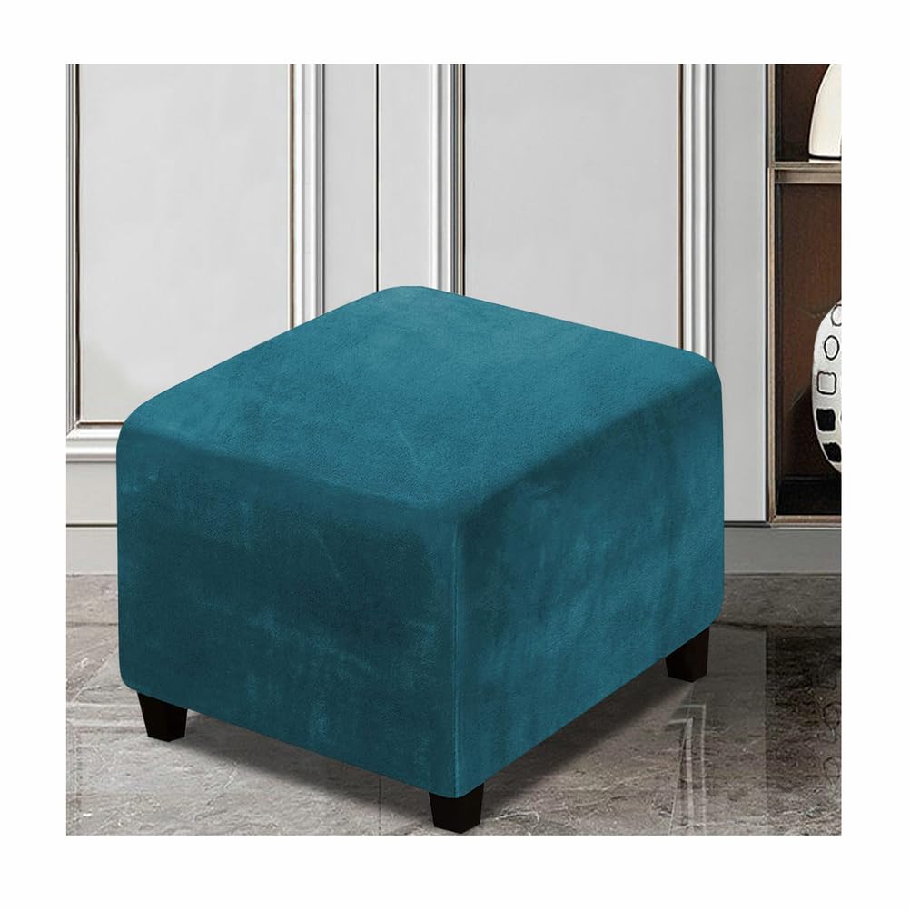 XGANGM Square Footstool Cover Velvet Stretch Small/Medium/Large/Extra Large 38~40/43~50/52~58/68~81/88~95/100~111CM Ottoman Cover Velvet Square Storage Footstool Cover,greenblue,Custom