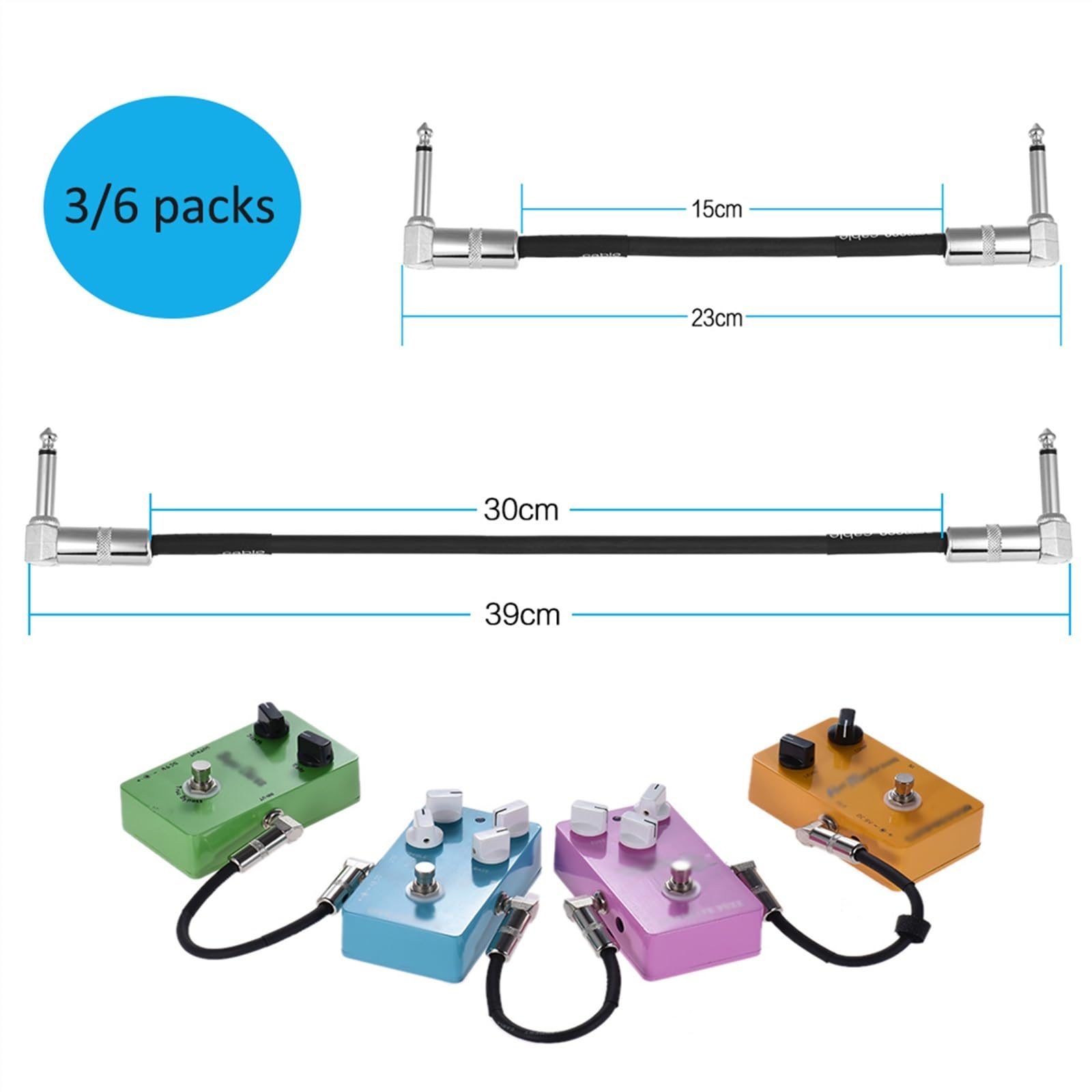 kabel audio do gitary 3-pakowy Kabel Połączeniowy Instrumentu Pedału Efektów Gitarowych Z 1/4 Cala 6,35 Mm Srebrną Wtyczką Kątową (Color : 15cm)