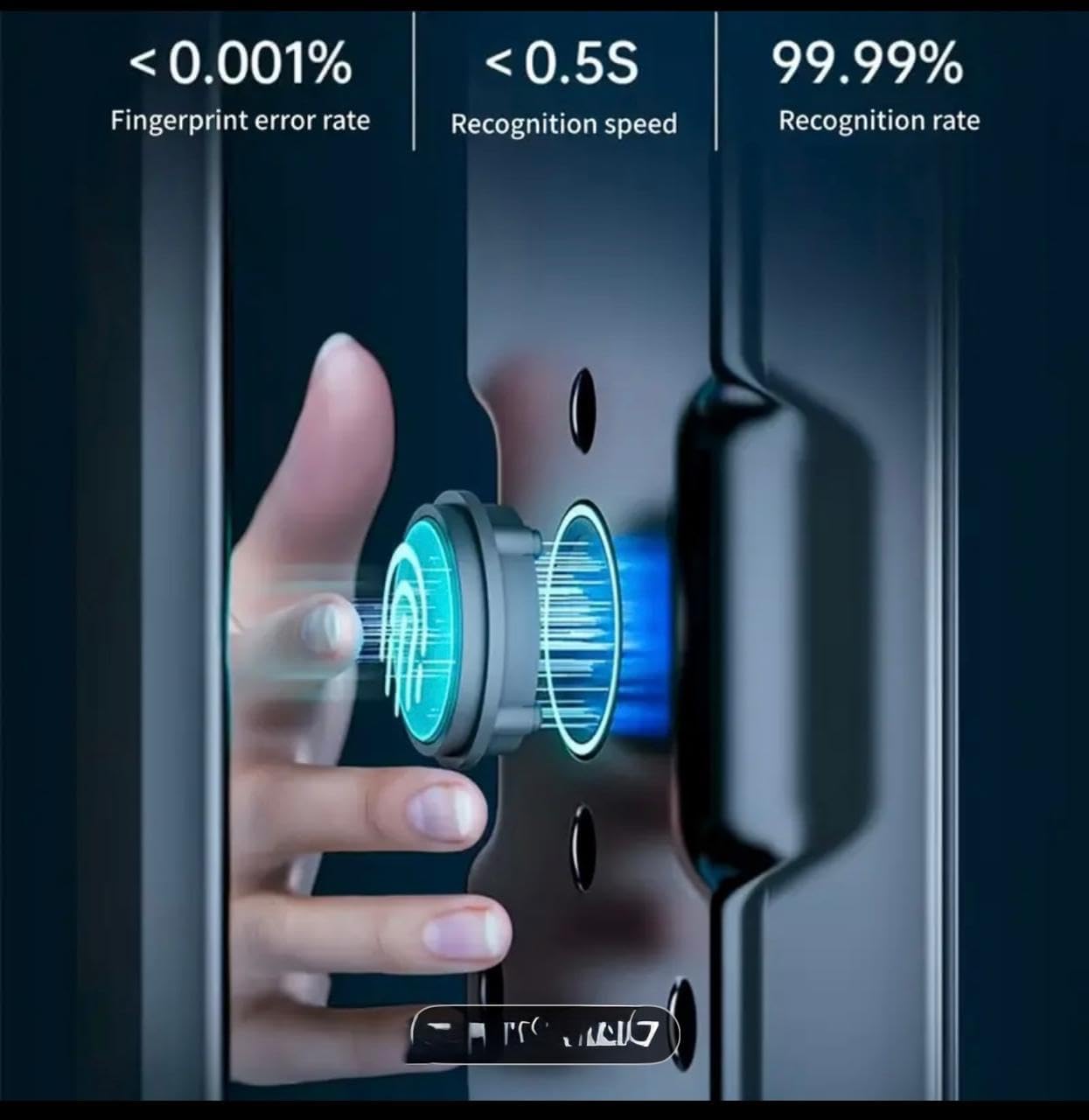 Close-up of the Zns07 Smart Digital Door Lock's fingerprint sensor in action.