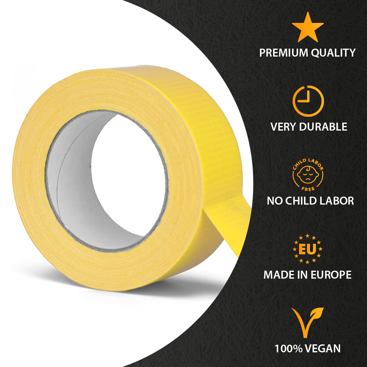 verpacking Zestaw 12 sztuk | taśma z tkaniny premium żółta [50 m x 48 mm] taśma pancerna, wysoka siła klejenia, taśma klejąca Gaffa Tape | z klejem z naturalnego kauczuku