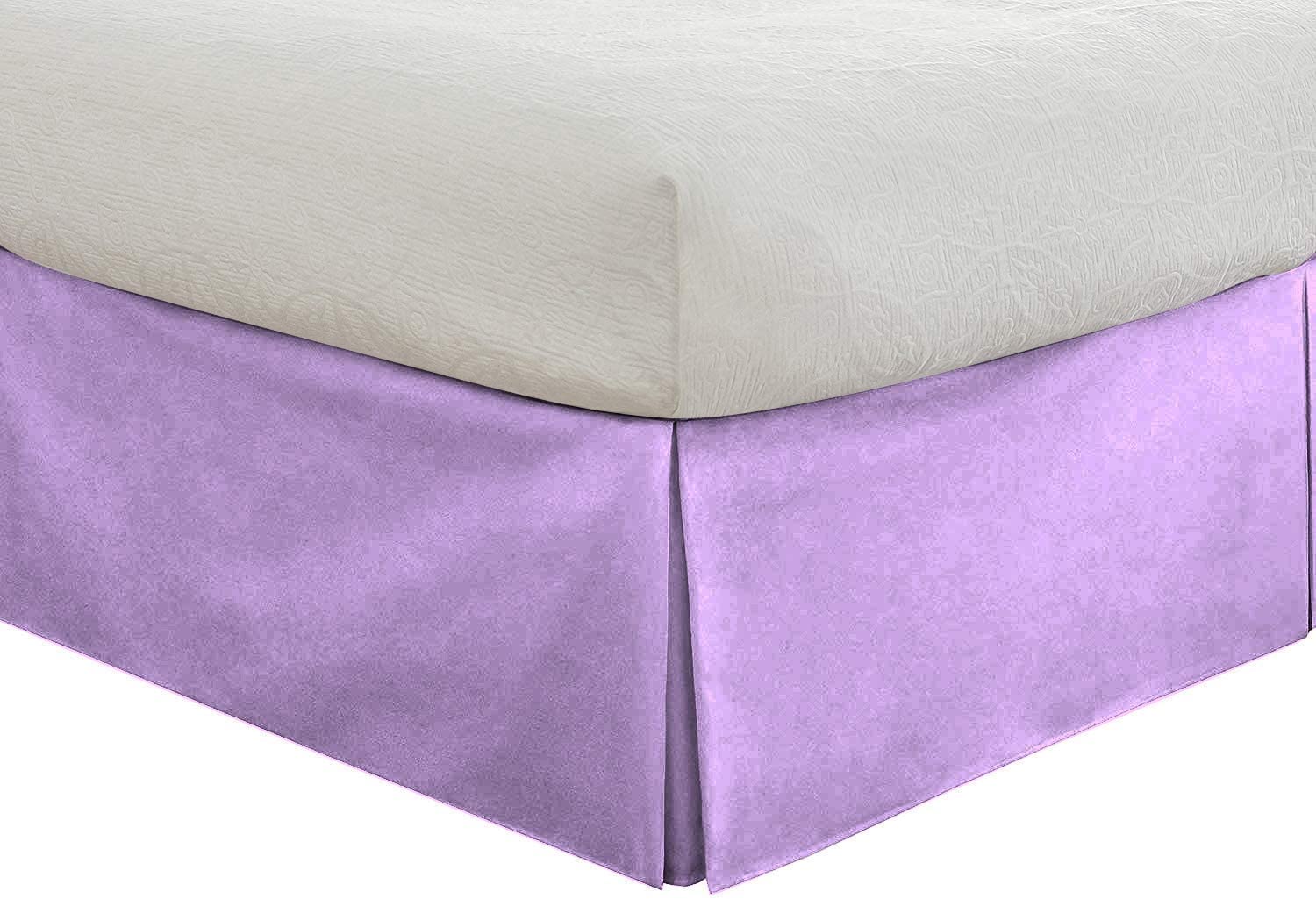 Bed Skirt with Pleated 100% Microfiber, Bed Base Frame Cover Valances, 3 Sided Fabric Base (40cm Drop) Tailored Finish Bed Skirt - Lavender Solid,King Size 150 x 200 Cm.