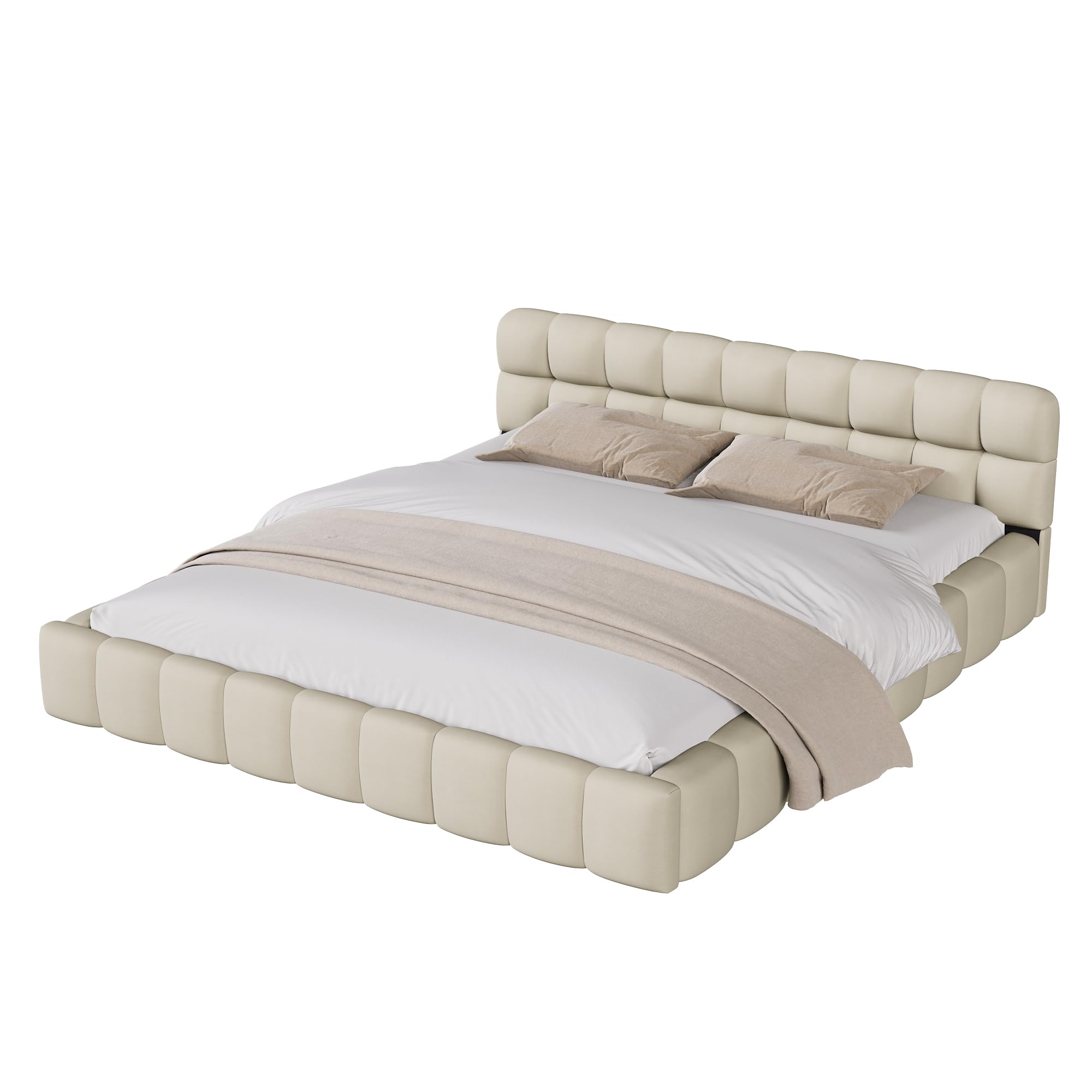 Cama tapizada Bubble de matrimonio (160 x 200 cm, incluye somier y respaldo suave), cama baja para jóvenes, estructura de cama de lino, sin colchón (Beige, 160 * 200)