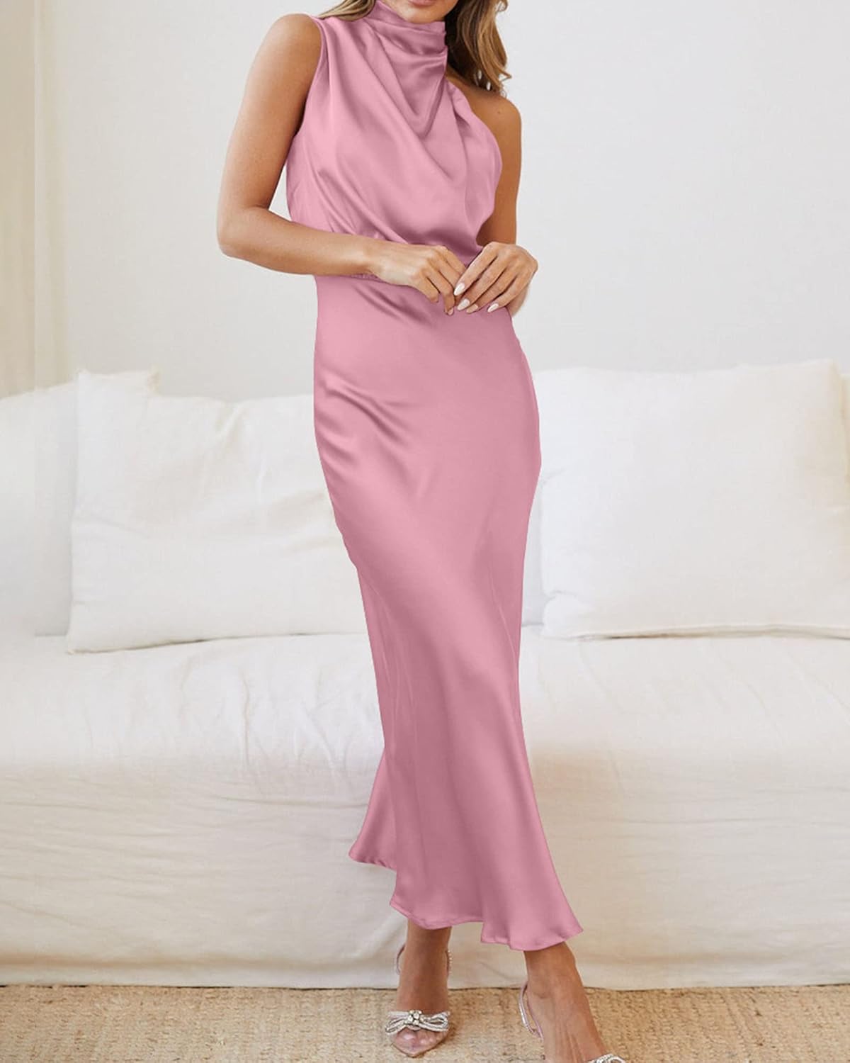 BTFBM Cocktail Dresses for Women Satin Silk Sleeveless Mock Neck High Waist Maxi Wedding Guest Dress Spring Clothes 2026 - Image 8