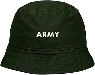 Mens Bucket Hat Army Embroidered Washed Cotton Classic Bucket Hat