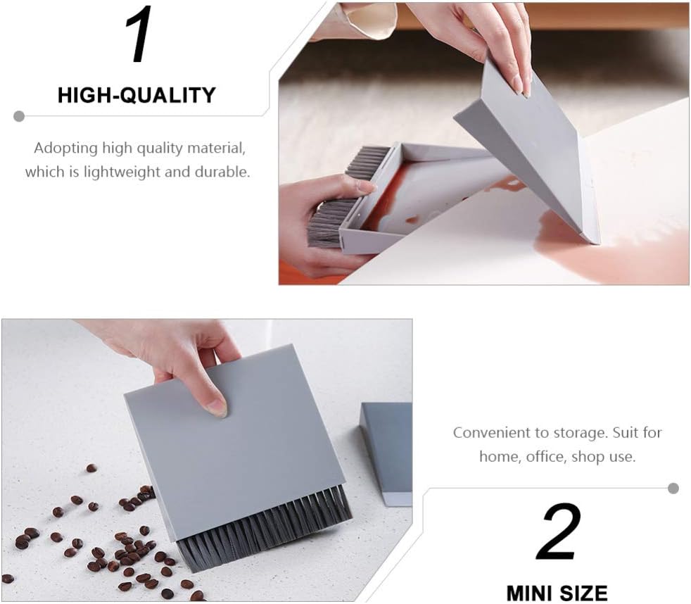 Cabilock Mini Dustpan Brush Set 3-in-1 Tabletop Cleaning Brush Keyboard Cleaning Brush Portable Cleaning Tool with Hand for Office Home Table Desk Shelf Floor Bed Car Grey image 4
