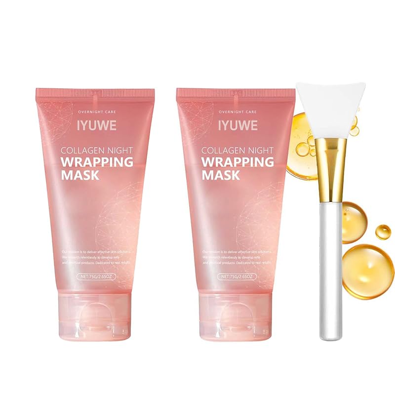 Máscara facial noturna removível YURI Collagen IYUWE, Pacote com 2 potes de 75 mL cada