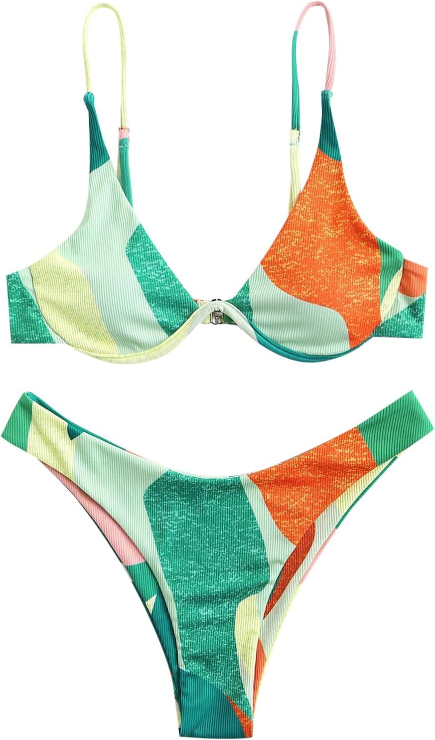 ZAFUL Womens High Cut Thong Bikini Set Swimsuits Cami String Sexy Bathing Suit