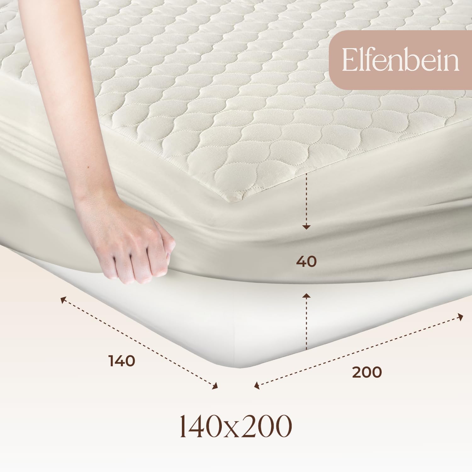Whisper Organics 100% Bio-Baumwolle, gesteppter Matratzenschoner, atmungsaktive Matratzenauflage, 40 cm hoch, GOTS Zertifiziert, Matratzenbezug 140x200 cm, Elfenbein