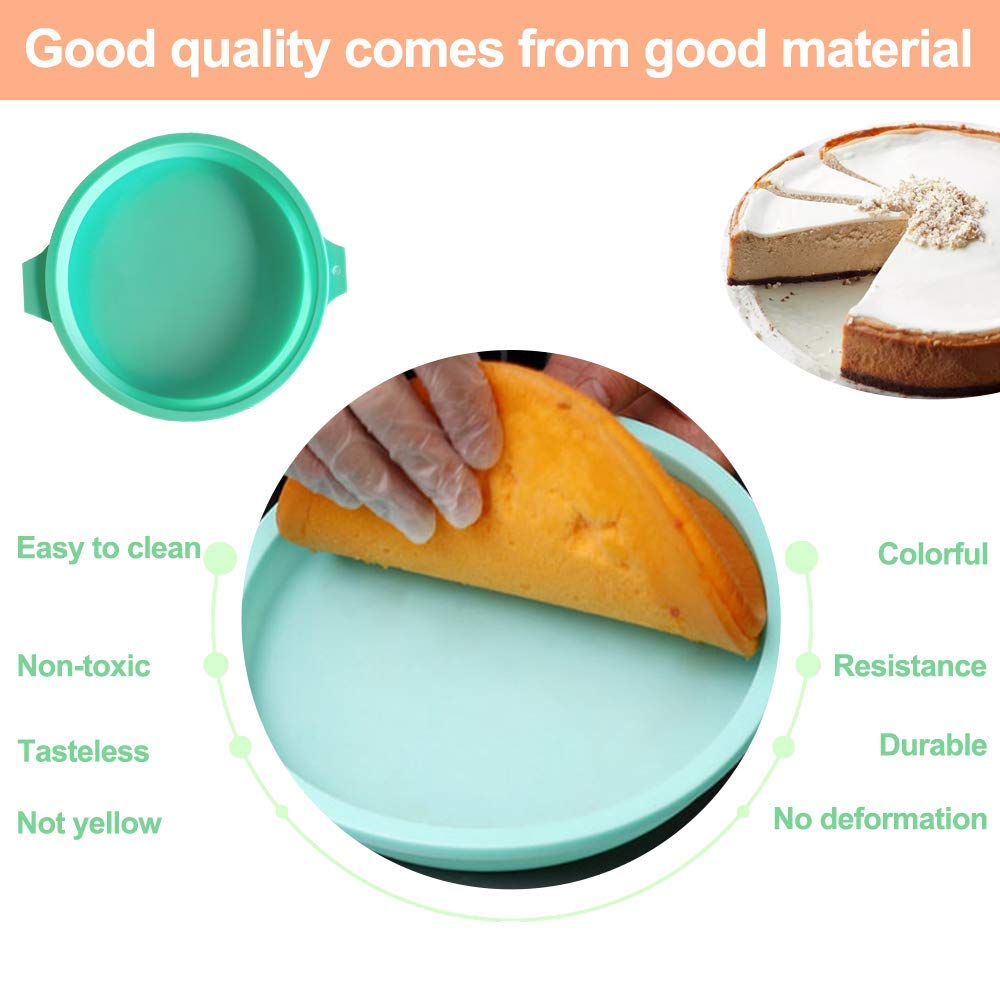 Rainbow Silicone Cake Molds, 4 Pack Rainbow Cake Tins Silicone Baking Mould Round Baking Pan Non-Stick Layer Cake Pan for Birthday Party Anniversary (8inch)