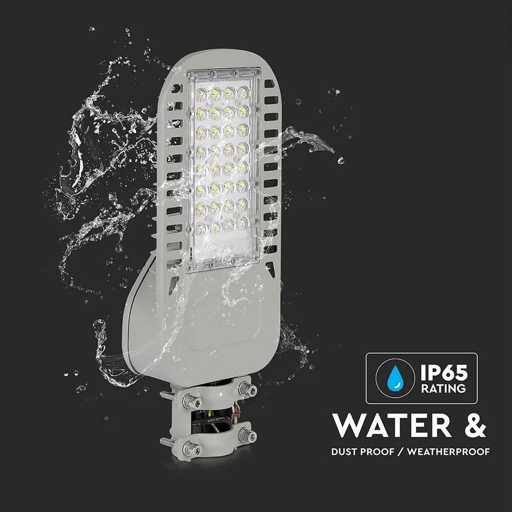 Straßenlampe Straßenlaterne LED Straßenbeleuchtung, IP65 Tageslichtlampe, grau, LED 50W 6850Lm 6500K, HxLxB 43,4x6,3x16,9cm, 2er Set