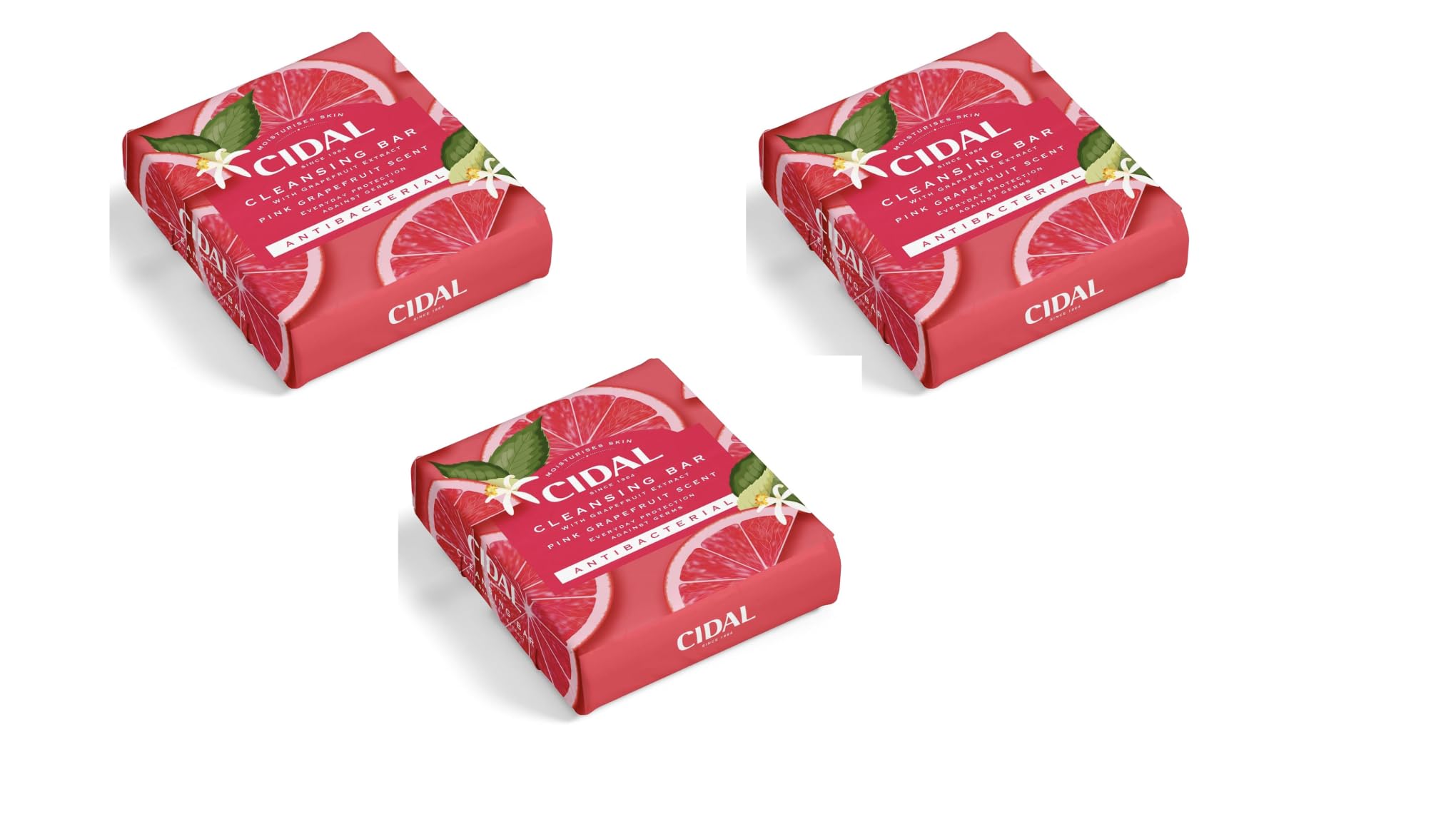 Cidal Pink Grapefruit Cleansing Bar Soap, Antibacterial, With Grapefruit Extract, Twinpack (6 x 100g bars) - Image 2
