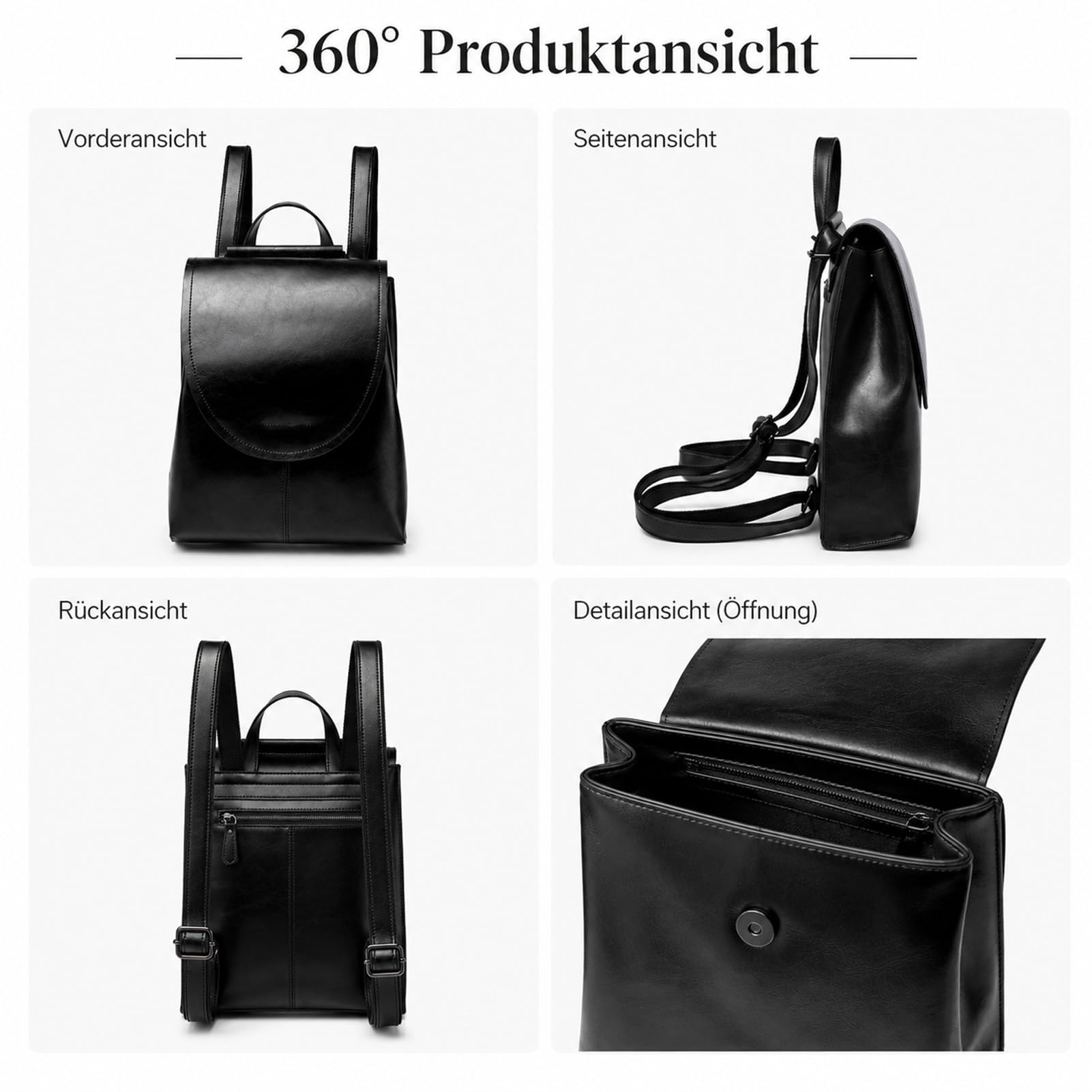 Drawelry Retro Rindsleder Rucksack für Damen, Multifunktional Echtleder Rucksäcke Tagesrucksack Handtasche Britischer College Stil Umhängetasche Schultertasche Frauen Leder Daypack (A-Schwarz)
