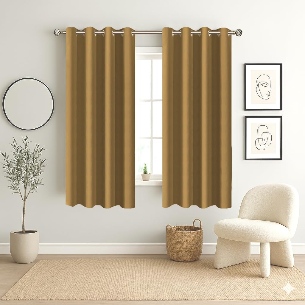 Homestan Blackout Window Curtains 5 Feet Long Set of 2, Mustard