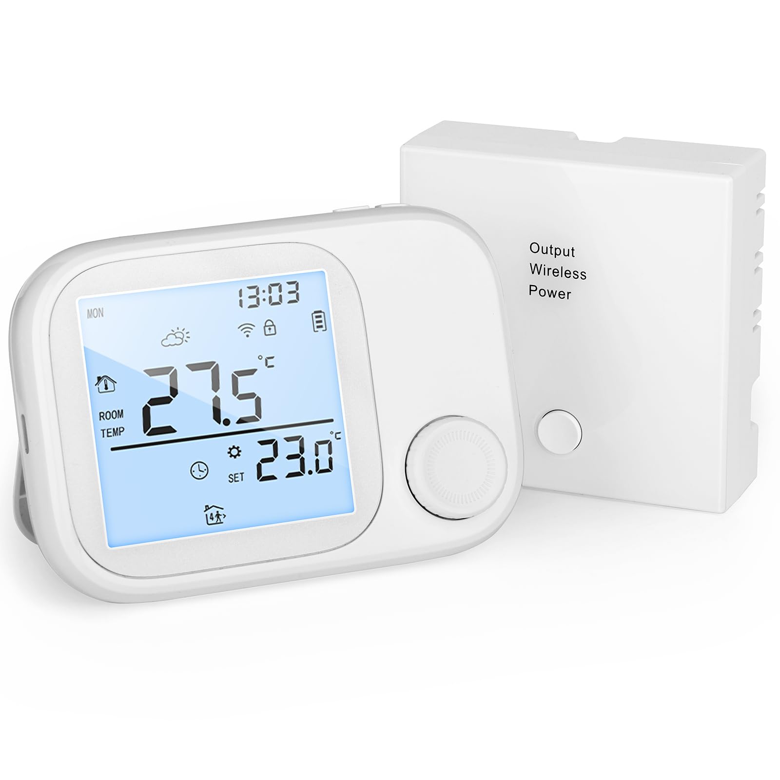Termostato Calefaccion WiFi con RF Receptor, Termostato Inteligente Pilas para Caldera de Gas,Compatible con Alexa y Google, Temporizador Semanal, Función de Memoria, Control por Botones