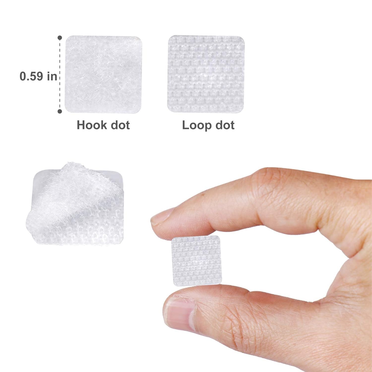 Puntos autoadhesivos, 0.59 pulgadas de diámetro, 1600 unidades (800 pares) cintas adhesivas fuertes, tiras adhesivas cuadradas de nailon con cierre de moneda impermeable, perfectas para el aula