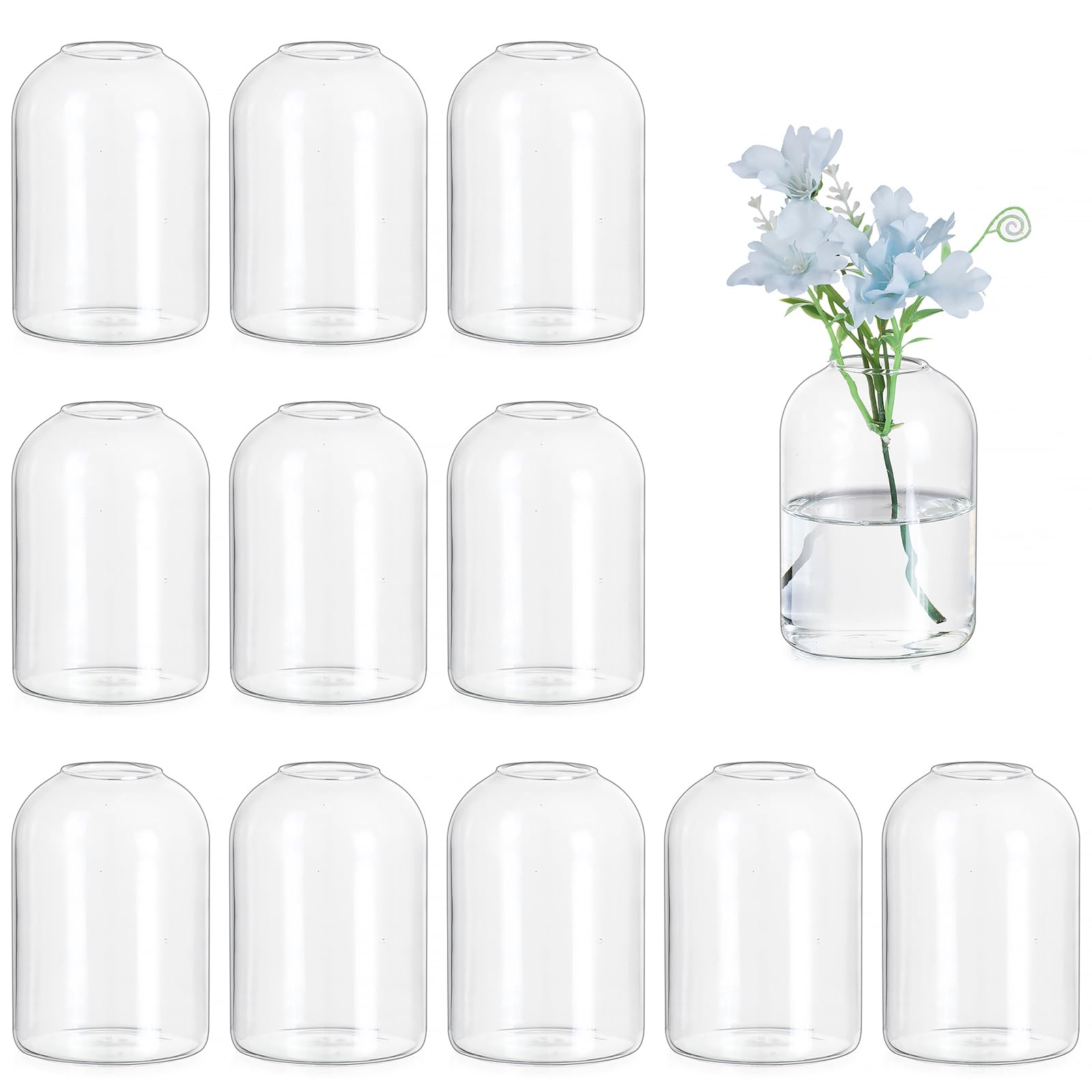 Hewory Glass Bud Vases for Centerpieces: Set of 12 Blown Clear Small Vase Bulk, Mini Cute Flower Vase for Floral Arrangement, Modern Decorations for