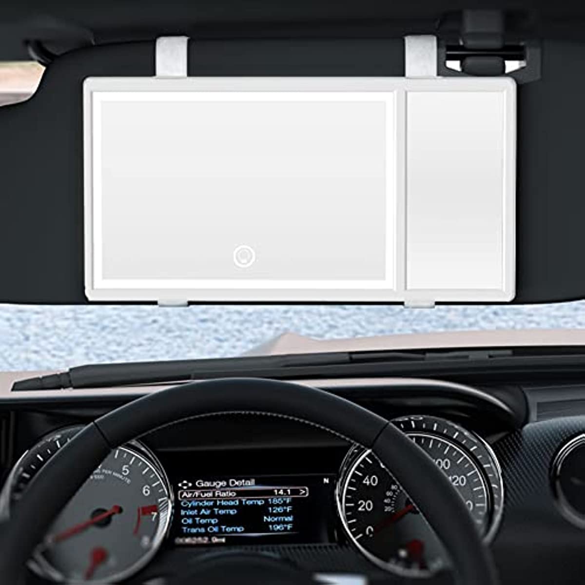 Car Vanity Mirror, Car Makeup Mirror with Light Sun-Shading Car Cosmetic Mirror with Touch Screen 3 Color Adjustable Car Sun Visor Mirror (Black)