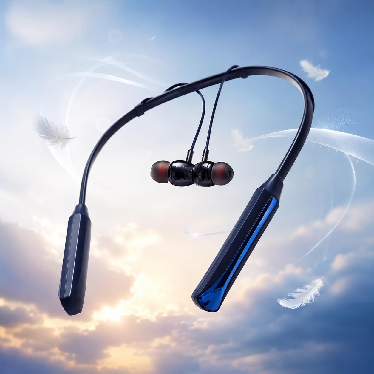 Blue Coloured Wireless Bluetooth Neckband Earphones | Pure Crystal Clear HD Sound-image-43